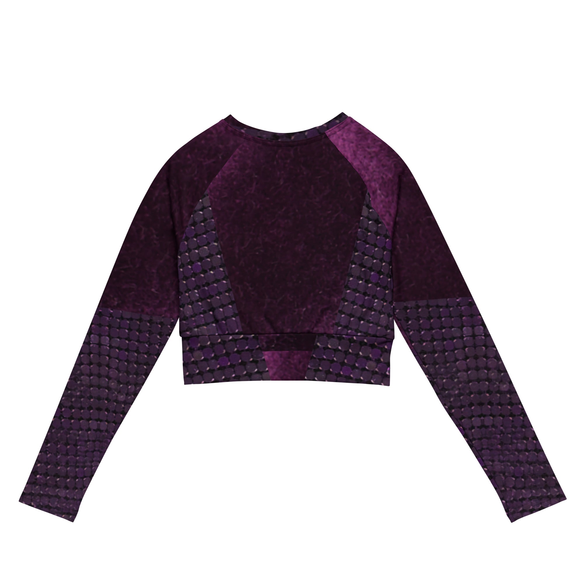 Long-sleeve gym crop top. Ideal fitness top, runner's or yoga top. "Mulberry" by WickedYo.